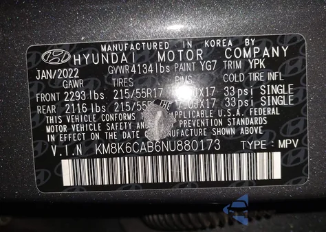 2022 Hyundai Kona Sel from USA, damaged, VIN KM8K6CAB6NU880173
